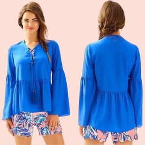 Lilly Pulitzer Brilliant Blue Milan Blouse Size Small